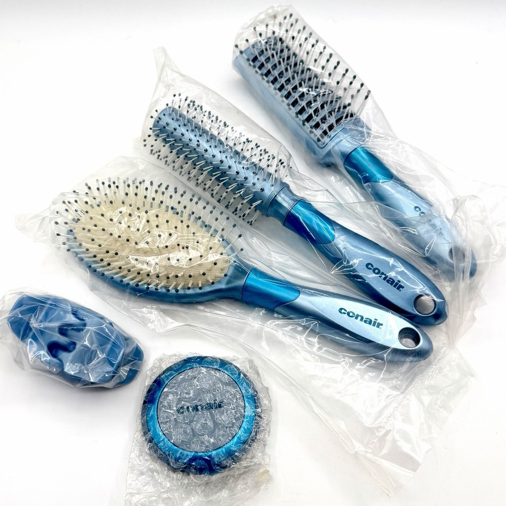 Conair AVON Styling Collection 6 pc Brush Cushion Vent 2" Round Mirror Blue